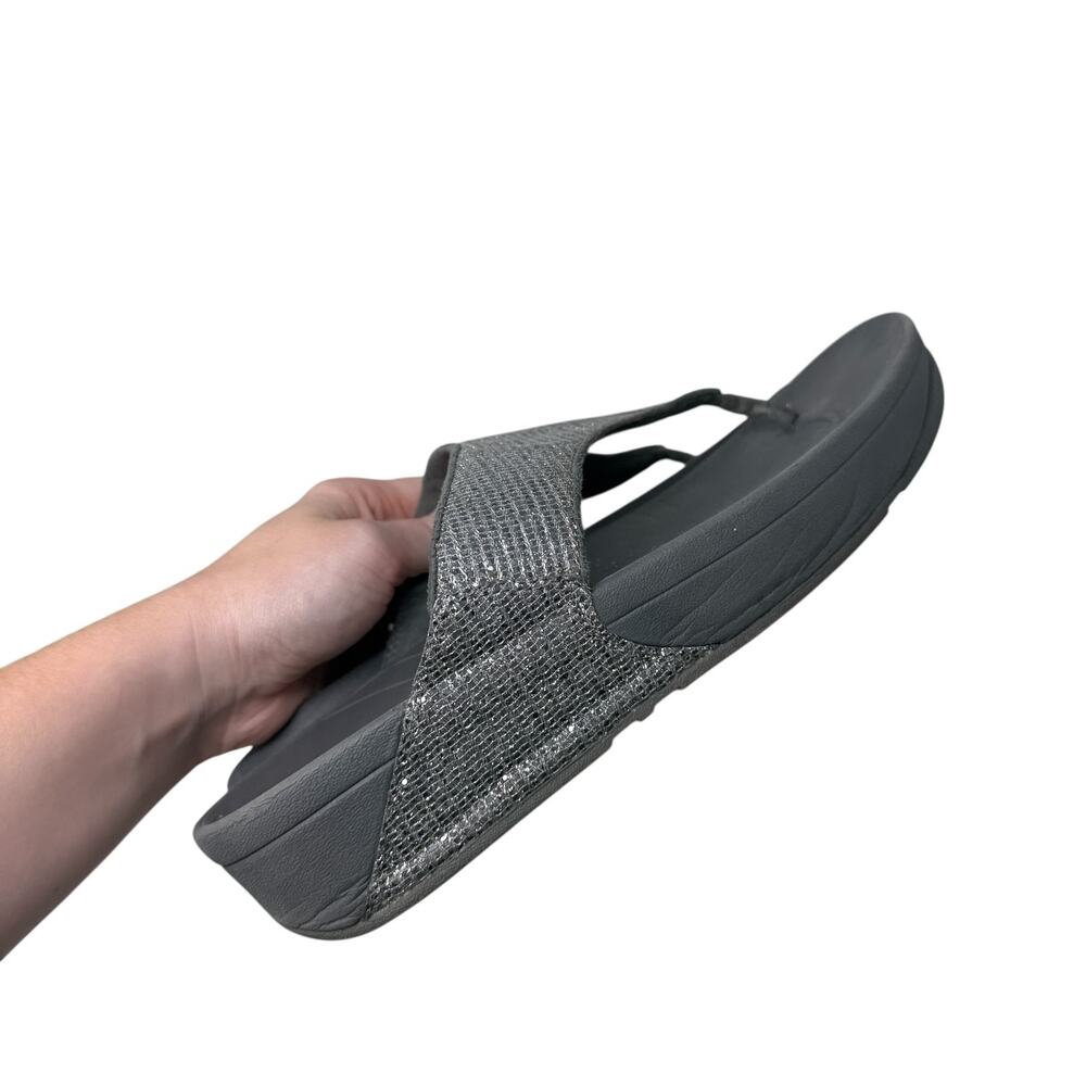 FitFlop Lulu Superglitz Silver Flip Flop Thong Sandals Summer Vacation Womens 10 - Picture 6 of 8